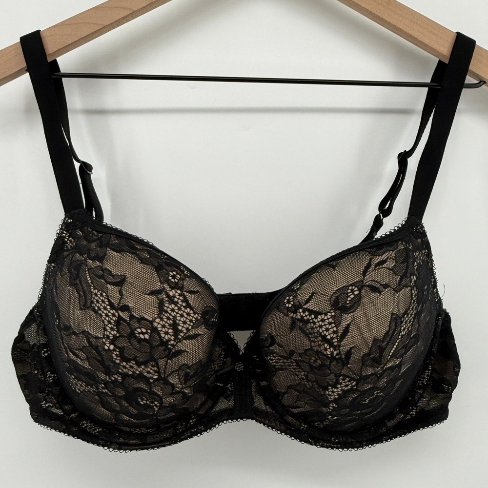 Wacoal Lace Finesse T-Shirt Bra Black/Toast 38C 853201 Underwire Mid Coverage
